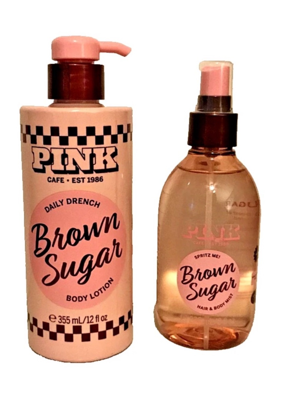 BROWN SUGAR FRAGRANCE MIST SPRAY + DAILY BODY LOTION VICTORIA'S SECRET PINK NEW